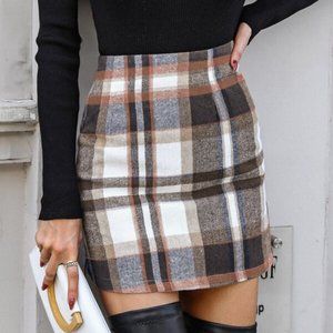 Casual Plaid Wool-Mix Bodycon Skirt